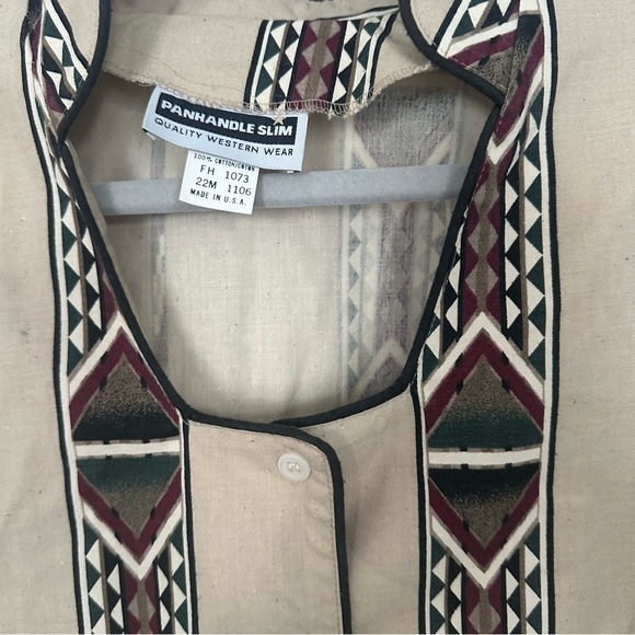 Panhandle Slim Shirt Vintage Western Aztec Brown & Tan Button Up Cotton Size XL - Picture 4 of 11